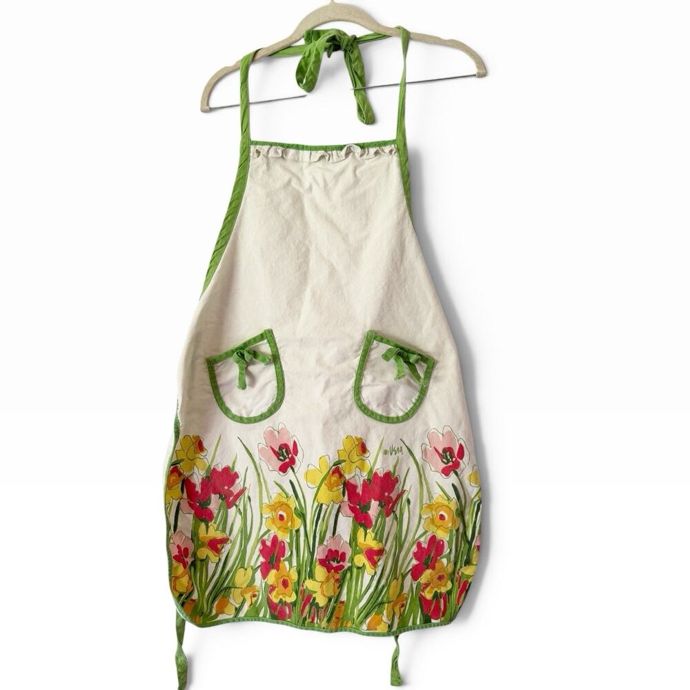 Vera Neumann Vintage 60s Floral Bib Apron Retro Farmhouse Cooking Baking